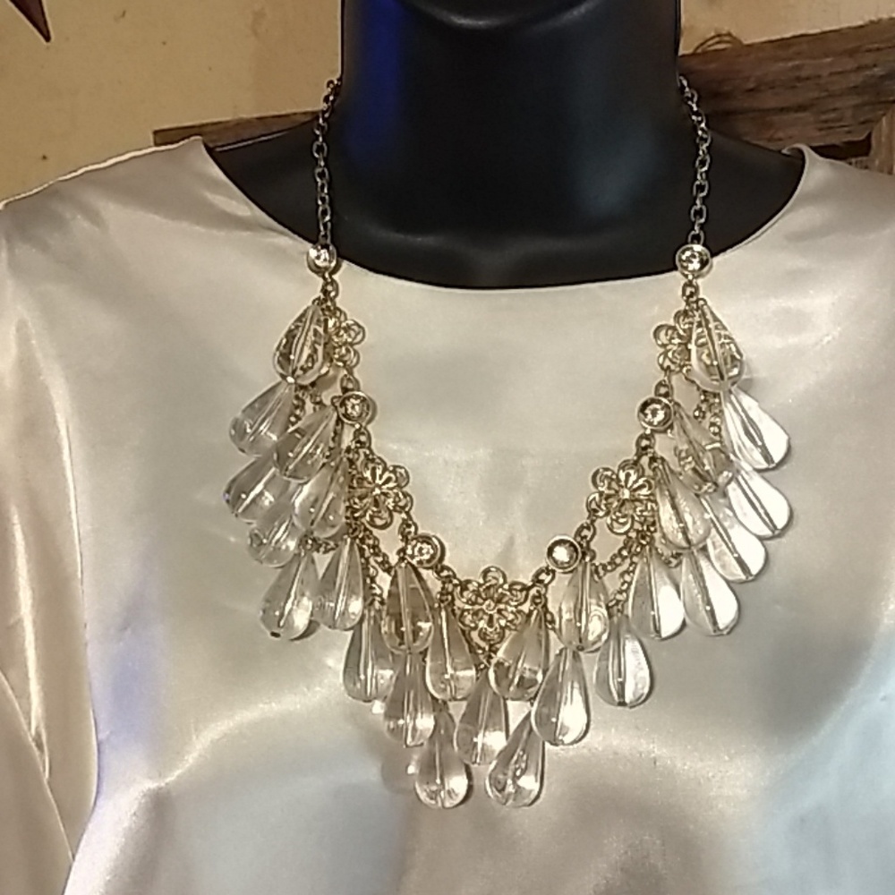 Clear water drop beaded statement necklace set